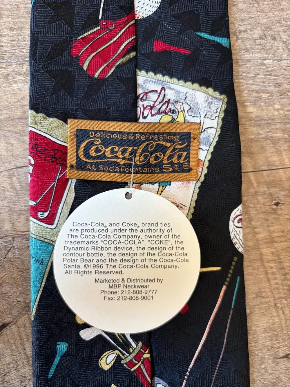 Vintage Coca Cola Golf-Themed Novelty Print Patterned Black Neck Tie